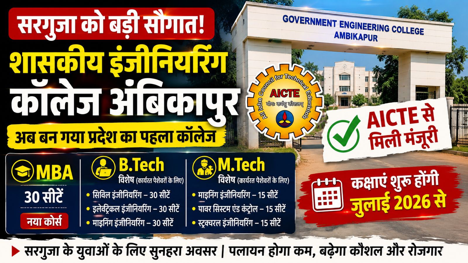 सरगुजा को तकनीकी शिक्षा की बड़ी सौगात, GEC अंबिकापुर में शुरू होंगे MBA, विशेष BTech और MTech कोर्स