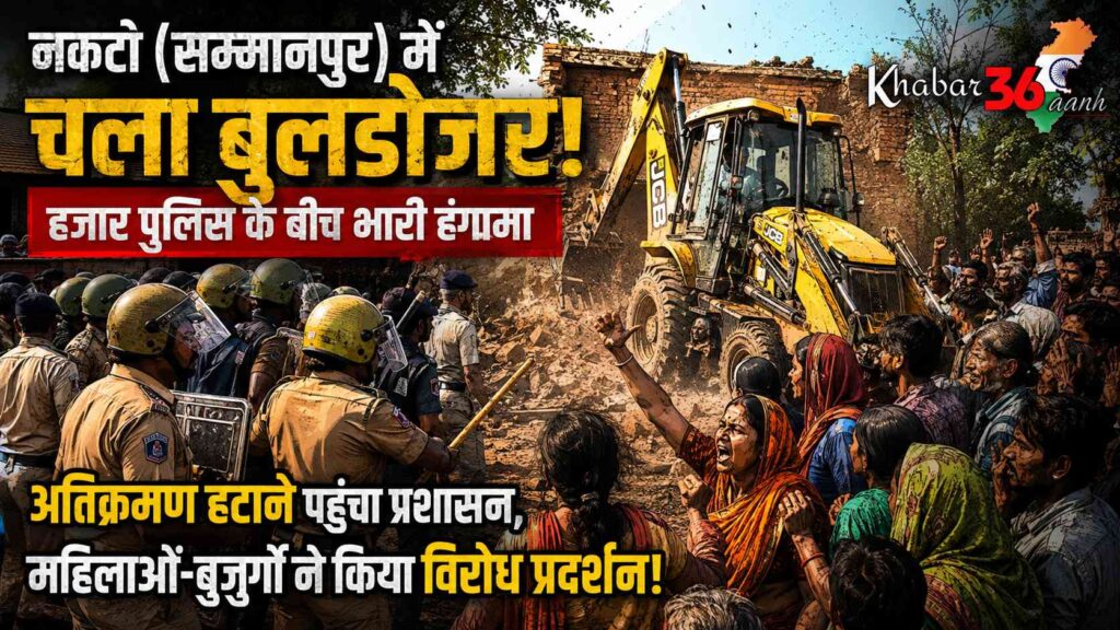 नकटी (सम्मानपुर) गांव में अतिक्रमण हटाने पहुंचा प्रशासन, भारी विरोध के बीच चला बुलडोजर; एक हजार से अधिक पुलिस बल तैनात