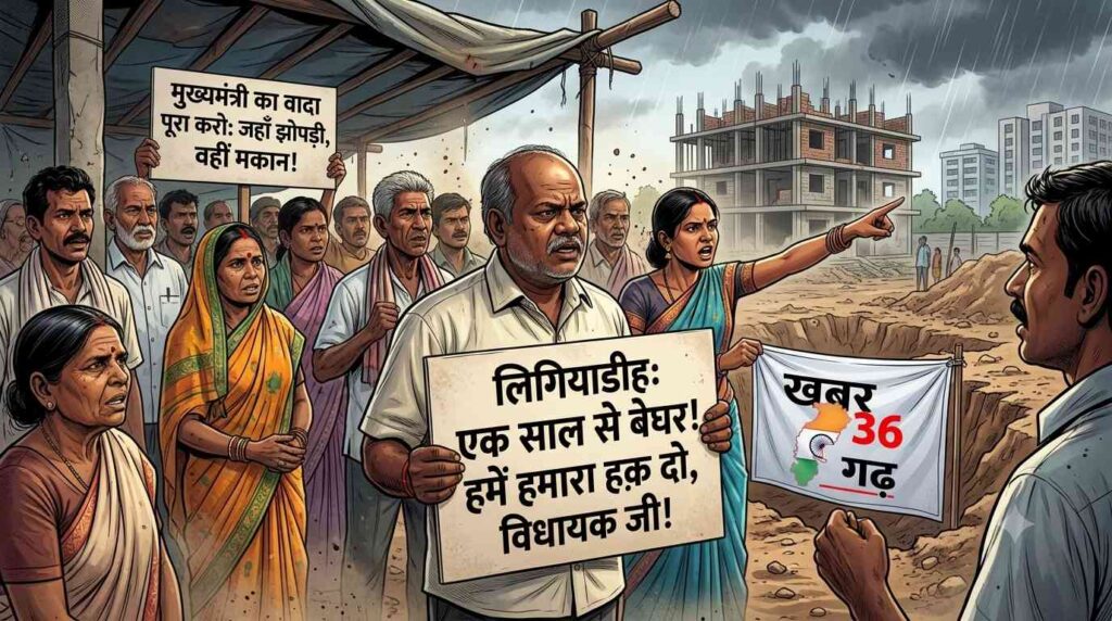 लिगियाडीह के झुग्गीवासियों का एक साल से धरना जारी, कहा– “हमें हमारी जगह पर ही आवास देकर न्याय किया जाए”
