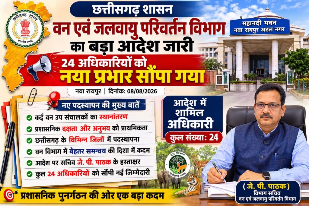 छत्तीसगढ़ वन विभाग में बड़ा प्रशासनिक फेरबदल, 24 IFS अधिकारियों की नई पदस्थापना