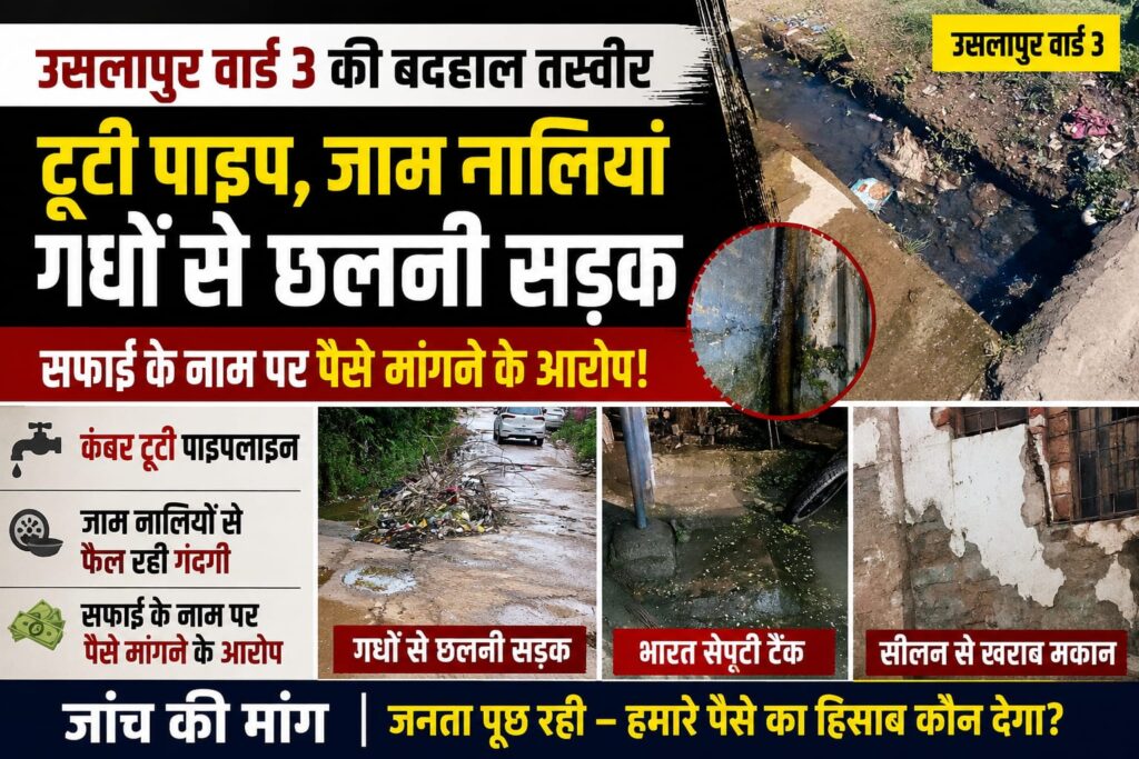 उसलापुर के वार्ड-3 में बदहाली का अंबार, टूटी पाइपलाइन और जाम नालियों से रहवासी परेशान