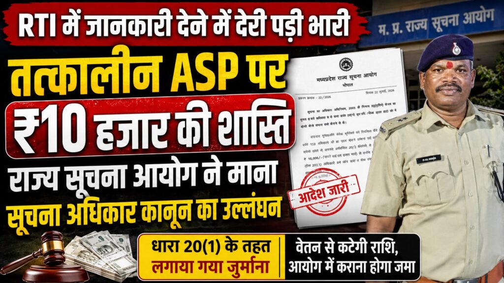 RTI में देरी पड़ी भारी, तत्कालीन ASP पर ₹10 हजार की शास्ति