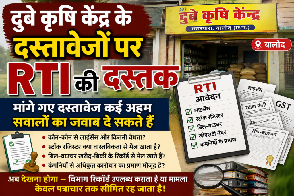 दुबे कृषि केंद्र के दस्तावेजों पर RTI की दस्तक, मांगे गए रिकॉर्ड से उठे सवाल