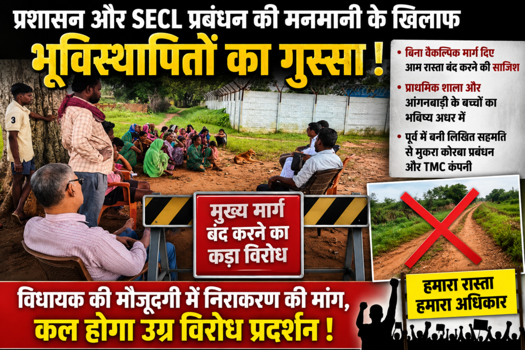 भेजीनारा-लालपुर मुख्य मार्ग बंद करने के विरोध में भूविस्थापितों का आक्रोश, कल उग्र प्रदर्शन